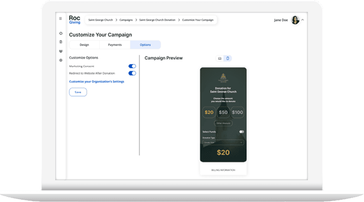 Roc Giving Customize Campaign