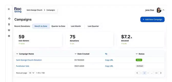 online giving for churches dashboard